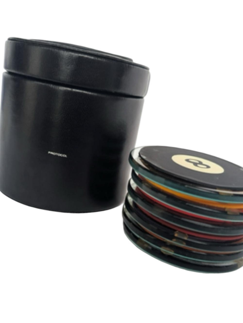 Protocol, Glass & Rubber Billiard Ball Pool Table Coasters with Box, Set of 6